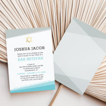 バー（ユダヤ教の）バル・ミツバー招待状クールモダンターコイズブルーグレー