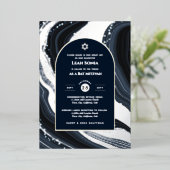 バー（ユダヤ教の）バル・ミツバー招待状ホイル実在アゲート金ゴールドブルー 箔招待状 (立ち正面)