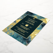 バー(ユダヤ教の)バル・ミツバー招待状ホイル実在アゲート金ゴールドブルー 箔招待状 (回転した状態)