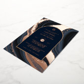 バー(ユダヤ教の)バル・ミツバー招待状ホイル実在アゲート金ゴールドブルー 箔招待状 (回転した状態)