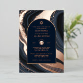 バー(ユダヤ教の)バル・ミツバー招待状ホイル実在アゲート金ゴールドブルー 箔招待状 (立ち正面)