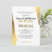 バー（ユダヤ教の）バル・ミツバー招待状モダンラックスギルド金ゴールド縁ど 招待状 (スタンド正面)