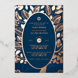 バー（ユダヤ教の）バル・ミツバー招待状実在フォイルツリーのライフ金ゴールド 箔招待状