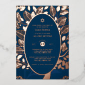 バー(ユダヤ教の)バル・ミツバー招待状実在フォイルツリーのライフ金ゴールド 箔招待状 (正面)