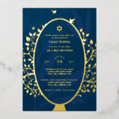 バー（ユダヤ教の）バル・ミツバー招待状実在フォイルツリーのライフ金ゴールド 箔招待状 (正面)