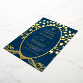 バー（ユダヤ教の）バル・ミツバー招待状実在フォイルツリーのライフ金ゴールド 箔招待状 (回転した状態)