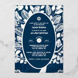 バー（ユダヤ教の）バル・ミツバー招待状実在フォイルツリーのライフ金ゴールド 箔招待状