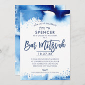 バー（ユダヤ教の）バル・ミツバー招待状手水色 招待状 (正面/裏面)