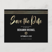 バー(ユダヤ教の)バル・ミツバー日付黒金箔スクリプトを保存 インビテーションポストカード (正面)