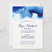バー（ユダヤ教の）バル・ミツバー星モダン青色招待状 招待状 (正面)