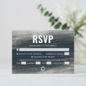 バー(ユダヤ教の)バル・ミツバー木炭グレー銀モダン箔 出欠カード (スタンド正面)