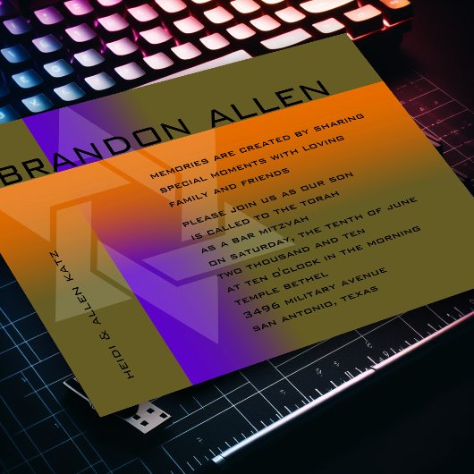 バー（ユダヤ教の）バル・ミツバー紫とオレンジ色の任意の色 招待状