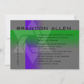 バー（ユダヤ教の）バル・ミツバー紫と緑の色 招待状 (正面)