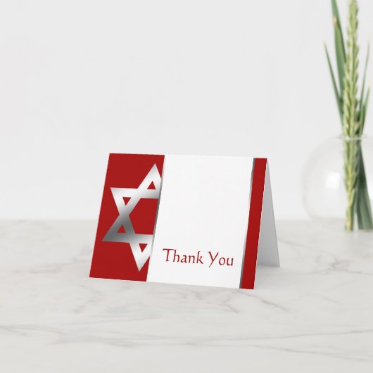バー（ユダヤ教の）バル・ミツバー赤い銀製のダビデの星は感謝していしています サンキューカード (正面)