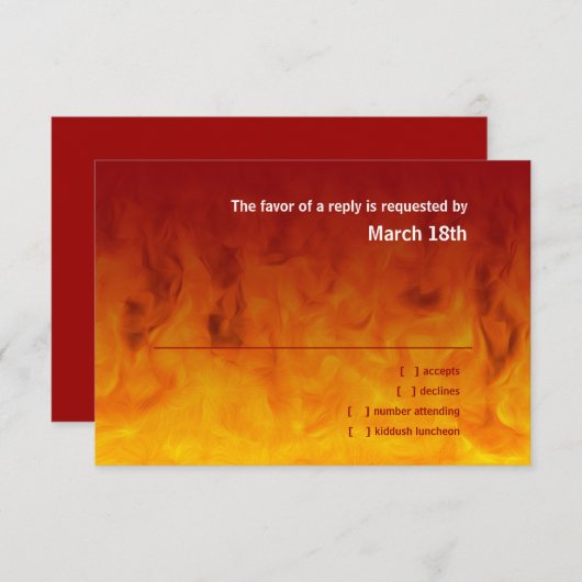 バー(ユダヤ教の)バル・ミツバー赤とオレンジRSVP 出欠カード (正面/裏面)