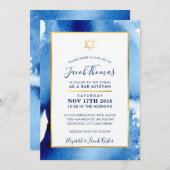 バー（ユダヤ教の）バル・ミツバー金ゴールドスター頭が切れるブルーウォーター招待状 招待状 (正面/裏面)