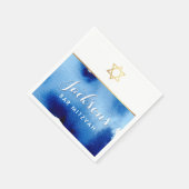 バー(ユダヤ教の)バル・ミツバー金ゴールドスター頭が切れるブルーウォーター色ナプキン スタンダードカクテルナプキン (角)