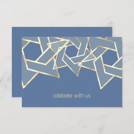 バー（ユダヤ教の）バル・ミツバー金ゴールドスターRSVP 招待状 (正面/裏面)