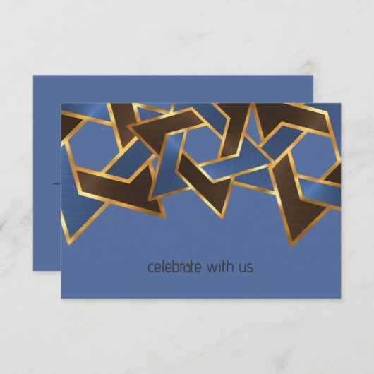 バー(ユダヤ教の)バル・ミツバー金ゴールドブルーブラウンスターオブデイビッドRSVP 招待状 (正面/裏面)