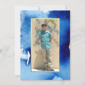 バー（ユダヤ教の）バル・ミツバー金ゴールド星ブルー水色フォトRYAN2 招待状 (裏面)