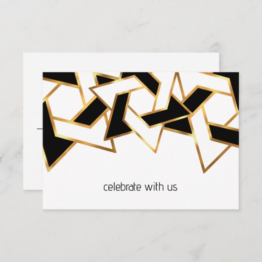 バー（ユダヤ教の）バル・ミツバー金ゴールド白黒スターオブデイビッド 招待状 (正面/裏面)