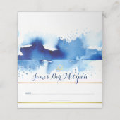 バー(ユダヤ教の)バル・ミツバー青モダン水色金ゴールドフォイルスター プレイスカード (外部開封)