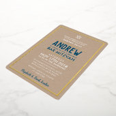 バー（ユダヤ教の）バル・ミツバー頭が切れる型クはっきりしたラフト海軍ブルー 箔招待状 (回転した状態)