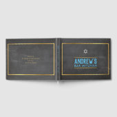 バー（ユダヤ教の）バル・ミツバー頭が切れる型金ゴールドグレーアクア ゲストブック (全面)