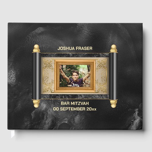 バー（ユダヤ教の）バル・ミツバー黒大理石金ゴールドスエレガントクロール ゲストブック (正面)