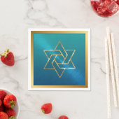 バー（ユダヤ教の）バル・ミツバー/バルミツワースター・オブ・デイビッド・ブルー金ゴールド スタンダードカクテルナプキン (インサイチュ)
