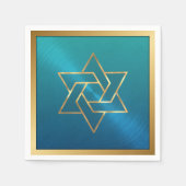 バー（ユダヤ教の）バル・ミツバー/バルミツワースター・オブ・デイビッド・ブルー金ゴールド スタンダードカクテルナプキン (正面)