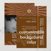 バー（ユダヤ教の）バル・ミツバー/ブラウン/金ゴールド 招待状 (正面/裏面)