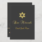 バー（ユダヤ教の）バル・ミツバー/黒鉛/金ゴールド 招待状 (正面/裏面)