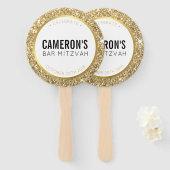 バー（ユダヤ教の）バル・ミツバーFAN自撮り専門クール金ゴールドグリッター ハンドファン (正面&裏面)