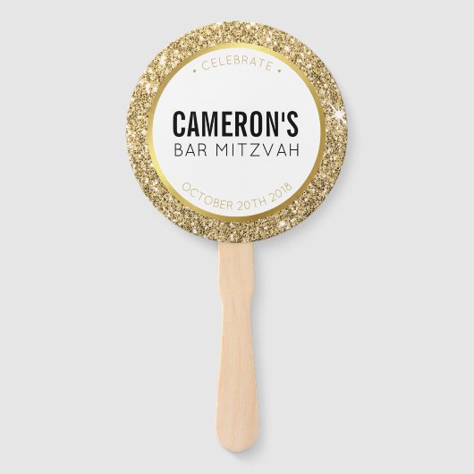 バー（ユダヤ教の）バル・ミツバーFAN自撮り専門クール金ゴールドグリッター ハンドファン (正面)