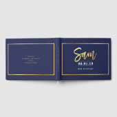 バー(ユダヤ教の)バル・ミツバーMEMORIES モダン navy + 金ゴールド名SAM ゲストブック (全面)