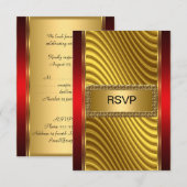 バー（ユダヤ教の）バル・ミツバーrsvp金ゴールドと赤 出欠カード (正面/裏面)