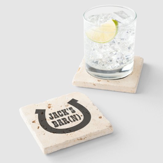 バー(n)用ラッキーホースシューズのロゴドリンクコースター ストーンコースター (横)