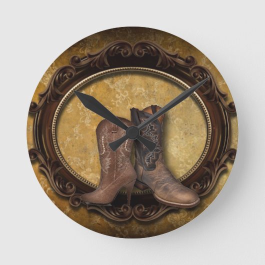 バ動揺してンカントリー西カウボーイブーツ ラウンド壁時計 (正面)