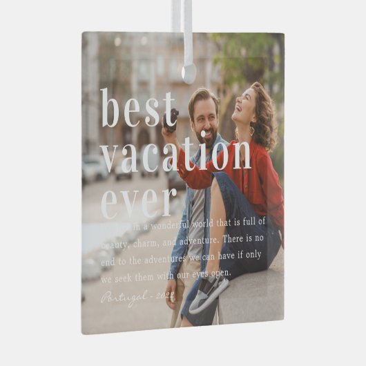 バ最高のケーションエバー |引用文と写真ギフト ガラスオーナメント (正面右)