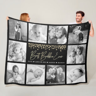 バ最高のブビーエバー金ゴールドグリッター10フォトコラージュ フリースブランケット