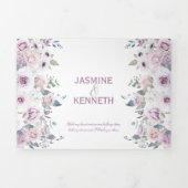 バ素朴イオレット&ピンクウォーターカラーバラ結婚ズ 三つ折り招待状 (カバー)