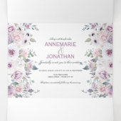 バ素朴イオレット&ピンクウォーターカラーバラ結婚ズ 三つ折り招待状 (内部中)