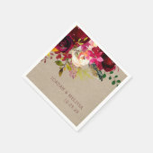 バ素朴ラップバーガンディフローラのナ結婚プキン スタンダードカクテルナプキン (角)