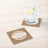 バ素朴ラップフェイクレースウッド結婚ズパーソナライズされた スクエアペーパーコースター (インサイチュ)