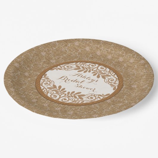 バ素朴ラップフェイクレースウッド結婚ズブライダルシャワー ペーパープレート (アングル)