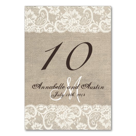 バ素朴ラップ結婚レースのテーブルカード テーブルナンバー (裏面)