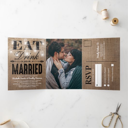 バ素朴ラップ・メイソン・ジャー結婚ー 三つ折り招待状 (内部)