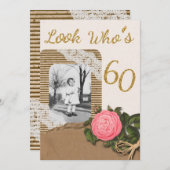 バ素朴ラップ&レースバラ60th誕生日Invite 招待状 (正面/裏面)