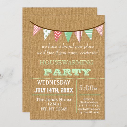 バ素朴ラルプバンティング引っ越し祝いパーティーパーティー招待状 招待状 (正面/裏面)